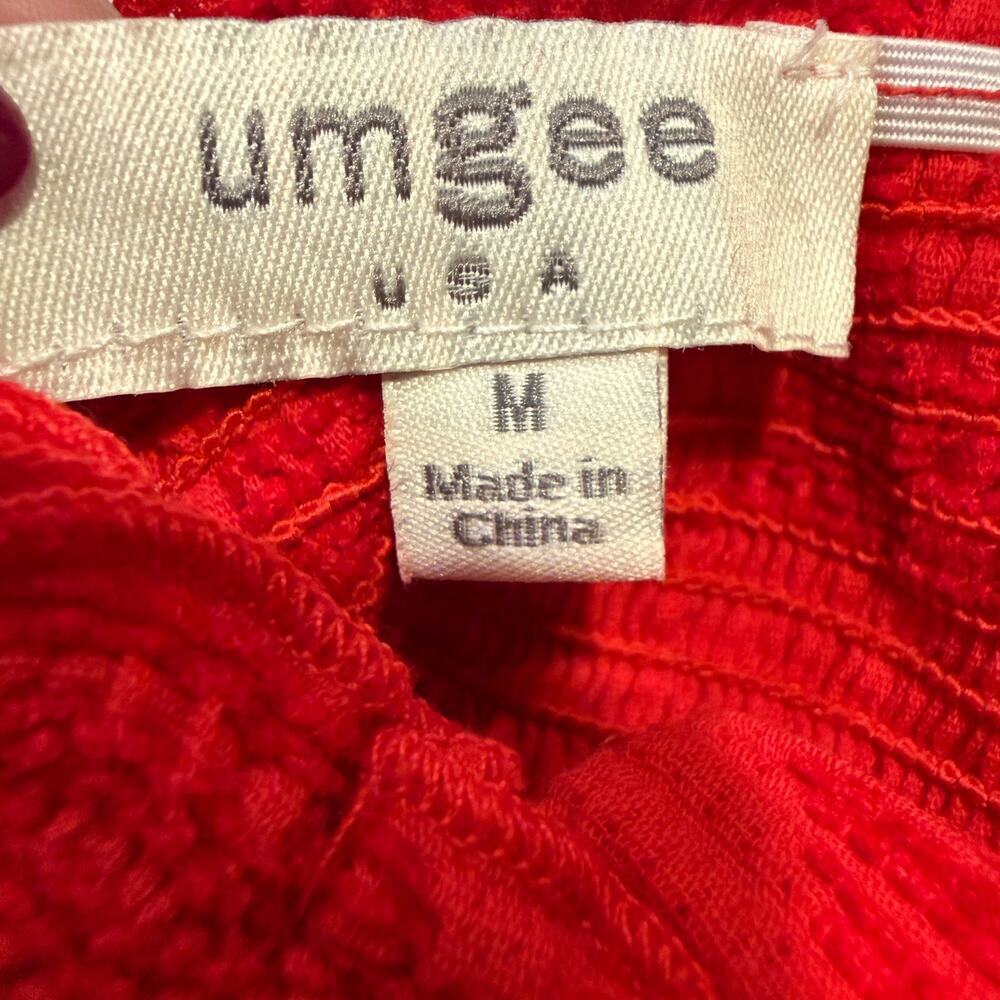 Umgee Red Smocked Cotton Maxi Dress Tiered Thick Strap Medium Resort Summer - Picture 6 of 9